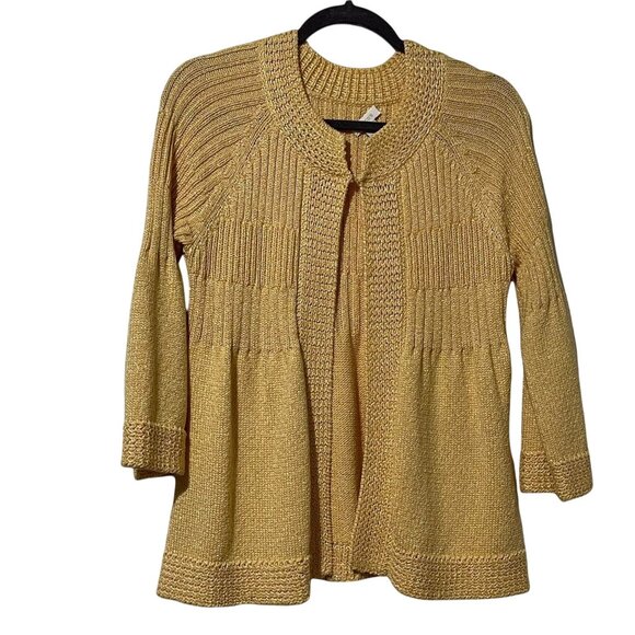 Chico's Sweaters - Chicos Womens Knit Cardigan Sweater Size 1 Nylon/Acrylic/Cotton Blend Gold